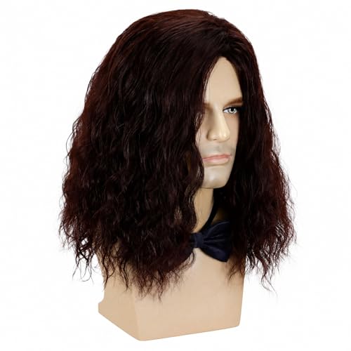 Mens Brown Curly Wig Mid Length Wavy Synthetic Hair Wigs for Men Male Costume Party Cosplay Halloween or Fun (14inch, Dark Brown) - color: Short Dark Brown