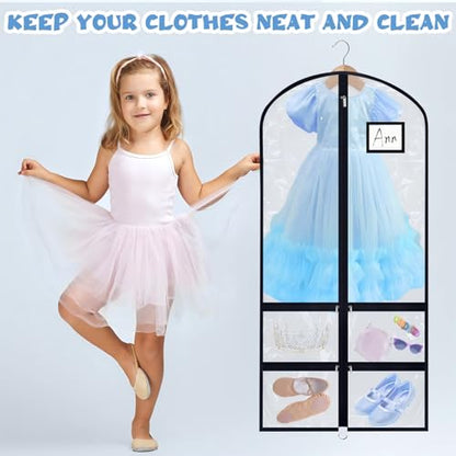 6 Pcs 24'' x 50'' Clear PVC Garment Bag Dance Costume Competition Bag with Rack Zippers Pockets Hanging Garment Covers Costume Organizer Costume Carrier for Adults Kids(Transparent Black) - color: Transparent Black