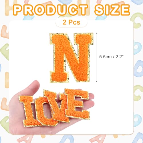 MECCANIXITY Chenille Letter Patches 2.2" Self Adhesive Alphabet N Stick on Embroidered Patch Sew on Letter Stickers Applique for Repairing Clothing Jeans Shoes Hats DIY(Orange, Pack of 2) - style: Letter-N