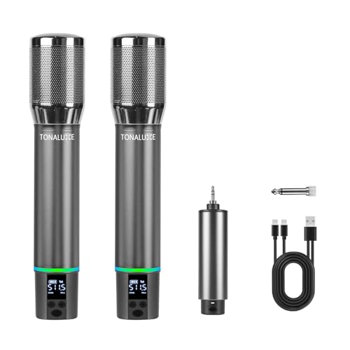 Wireless Microphones, Professional Rechargeable Karaoke Microphone System, Dual Channel UHF All-Metal Portable Mics with 262ft Range for Singing, Speaking, Meetings, Events, Church, Wedding