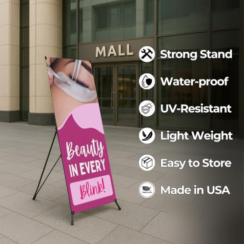 DreamController Lashes & Brows X-Stand Banner by DC | 30"x65" Tripod Display | Beauty in Every Blink Vertical Banner for Trade Shows & Events | Made in USA | (Stand Not Included) - color: Beauty in Every Blink, size: X Banner - 30x65"