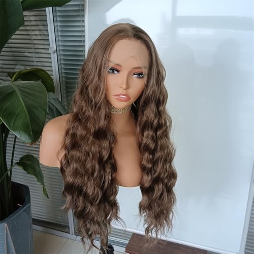 RONGDUOYI Brown Body Wave Lace Front Wig 13x4 Synthetic Hair For Women Glueless Wig Heat Resistnt Natural Hairline Long Hair Daily Wear Cosplay - color: Brown 10
