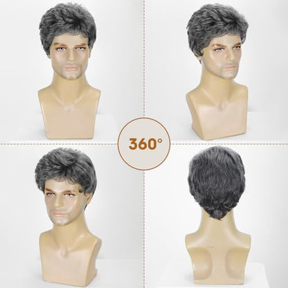 Mens Dark Grey Short Wig - Natural Looking Synthetic Hair Wig for Men Male,Heat Resistant,Layered Cut,Cosplay or Daily Wear Lightweight Male Wig - color: Dark Grey