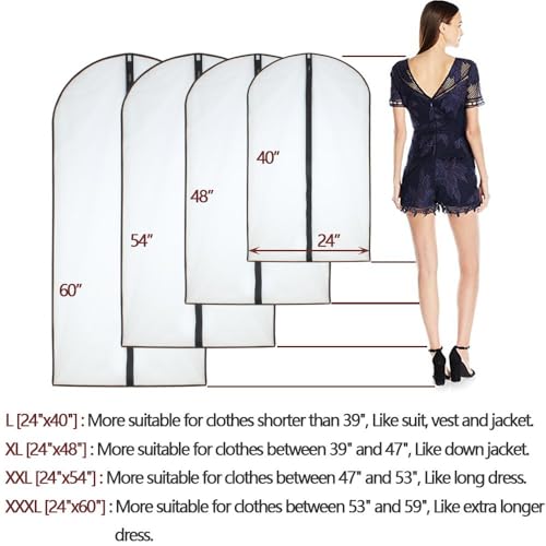 HomeClean Garment Bag (Set of 6) Plastic Garment Bags with Zipper Hanging Clothes Cover Dress Bag for Suits, Coats Closet (24'' x 40'', Black) - color: Black-Translucent, size: 24'' x 40''/6 Pack