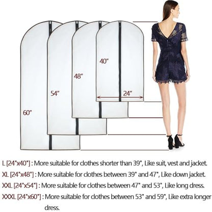 HomeClean Garment Bag (Set of 6) Plastic Garment Bags with Zipper Hanging Clothes Cover Dress Bag for Suits, Coats Closet (24'' x 40'', Black) - color: Black-Translucent, size: 24'' x 40''/6 Pack