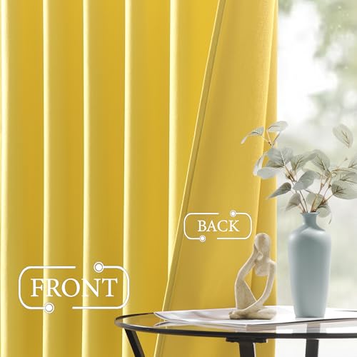Miss SELETEX 2 Panels Blackout Velvet Curtains Solid Soft Yellow Curtains Back Tab Thermal Insulated Soundproof Room Darkening Drapes/Panels for Living Room Bedroom 52 x 84 Inch Length. - color: Yellow, size: 52"W x 84"L (Pack of 2)