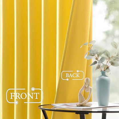 Miss SELETEX 2 Panels Blackout Velvet Curtains Solid Soft Yellow Curtains Back Tab Thermal Insulated Soundproof Room Darkening Drapes/Panels for Living Room Bedroom 52 x 84 Inch Length. - color: Yellow, size: 52"W x 84"L (Pack of 2)
