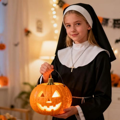 Nun Headpiece Costume, Elegant Nun Habit Cap Costume Hat Accessory Black and White Nuns Veil Costumes for Women Adult Halloween Cosplay Party