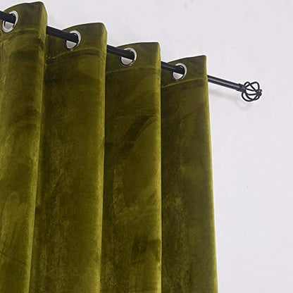 Super Soft Luxury Room Darkening Velvet Moss Green Thermal Blackout Curtain Panel Drapes Grommet Draperies Eyelet 52Wx63L inch Green Yellow,2 Panels - color: Moss-green, size: 52Wx63L