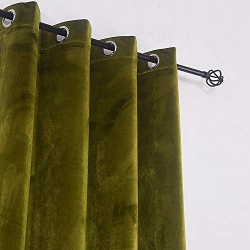Super Soft Luxury Room Darkening Velvet Moss Green Thermal Blackout Curtain Panel Drapes Grommet Draperies Eyelet 52Wx72L inch Green Yellow,2 Panels - color: Moss-green, size: 52"W x 72"L (Pack of 2)