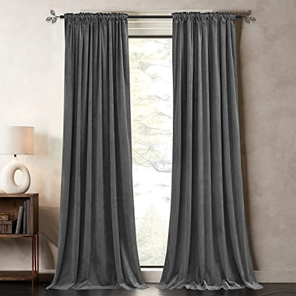 Pony Dance Dim Gray Blackout Velvet Curtains 96 inches Long - Block Light Thermal Insulated Velour Rod Pocket Drapes for Bedroom and Living Room, Dim Gray, W52 x L96, 2 Panels - color: Dim Gray, size: 52"W x 96"L (Pack of 2)