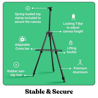 T-Sign 17 to 66 Inch Heavy Duty Easel Stand - Adjustable Metal Tripod Art Easel for Painting and Display, Portable Canvas Stand with Carrying Bag for Artists, Tabletop and Outdoor Use (Black, 1 Pack) - style: 66 Inch Anthracite Black (1 Pack)