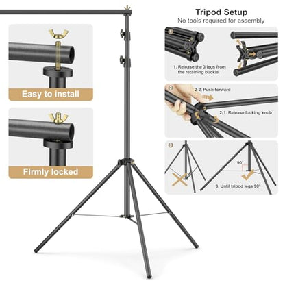LINCO Lincostore Backdrop Support Stand Kit 10x6.5ft Adjustable Photography Studio Photo Background Support System with Carrying Bag for Green Screen Muslin, 4171 (10ft Wide 7ft high) - size: 10ft wide 7ft high