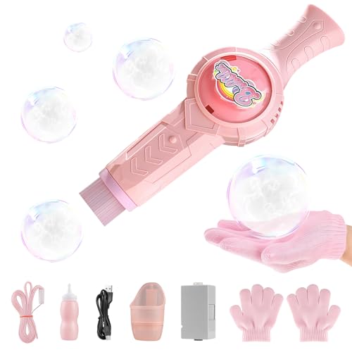 Fog Bubble Machine,Elastic Smoke Bubble Machine,Rechargeable Automatic Smoke Bubble Maker,Colorful Lights & Music,Magic Fog Bubble Wand Summer Christmas Birthday (A-Pink) - color: A-pink