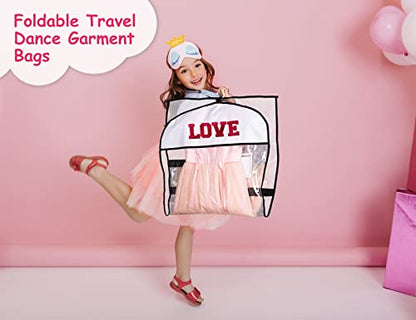 Clear Dance Costume Garment Bag for Dancers 3 Zippered Pockets Kids Embroiderable Competitions Bags, Clothes Cover for Girls Dress(3 Packs)