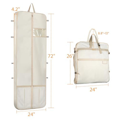 Wedding Dress Garment Bag 72" Dress Bags for Gowns Long with Accessories Pockets Bridal Garment Cover with Adjustable Handles for Wedding Dress, Prom Evening Gown - color: White