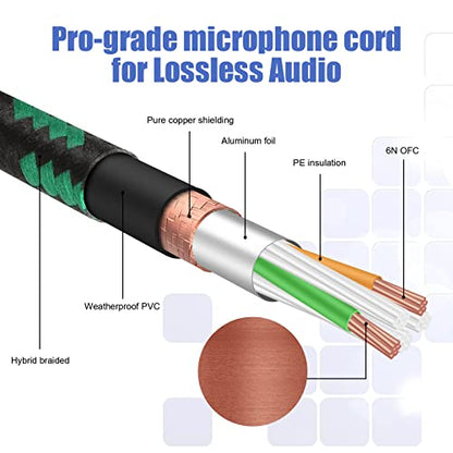 XLR Female to 1/4 Cable 10ft 3 Meter Green Braided | Balance 6.35mm TRS Plug to 3-pin XLR Female Cannon Mic Cable - color: Green TRS to XLR female, size: 10ft