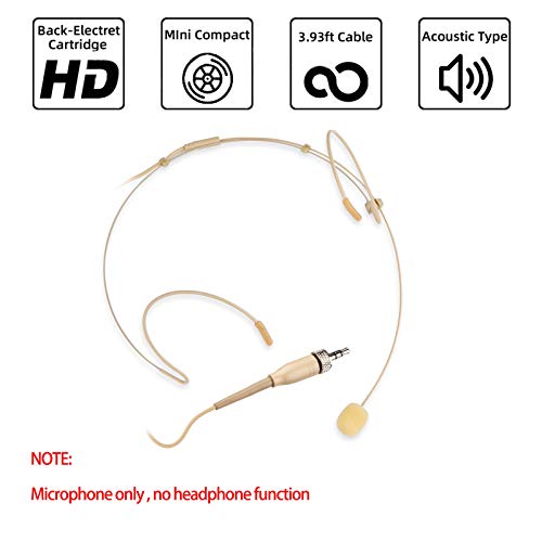 Microphone Headset Headworn Earset Over Ear Hanging Mic for Sennheiser Wireless System Bodypack Transmitter, Ideal for Lectures, Live Performance, Theater, Podcasts – Beige