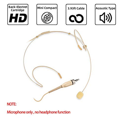 Microphone Headset Headworn Earset Over Ear Hanging Mic for Sennheiser Wireless System Bodypack Transmitter, Ideal for Lectures, Live Performance, Theater, Podcasts – Beige