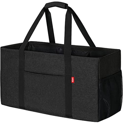 LHZK Standing Extra Large Utility Tote Bag with Metal Wire Frame and the Sides Rinforced, Extra Large Tote Bag with Handle, Reusable Grocery Bags Foldable, Beach Bag, Car Tote (Black) - color: Black, size: 22.5''x10.5''x12''-1 Pack