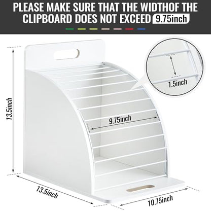 1 Pack Wooden Metal Clipboard Holder with Raised Side Panel,White | Clipboard Storage Rack Back to School Supply for Classroom Office School Teacher, Clip Boards Not Included - color: White