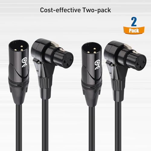Cable Matters 2-Pack Right Angle XLR Microphone Cable, 10ft | Oxygen-Free Copper (OFC), Right Angle Mic Cord, Black - size: 10ft