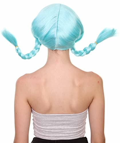 HPO Bavarian Double Braided Wig, Light Blue Color, 100% Cruelty Free, Breathable Capless Cap, Premium Handcrafted Wig, Designed for comfort fit, flame retardent synthetic fiber - color: Light Blue