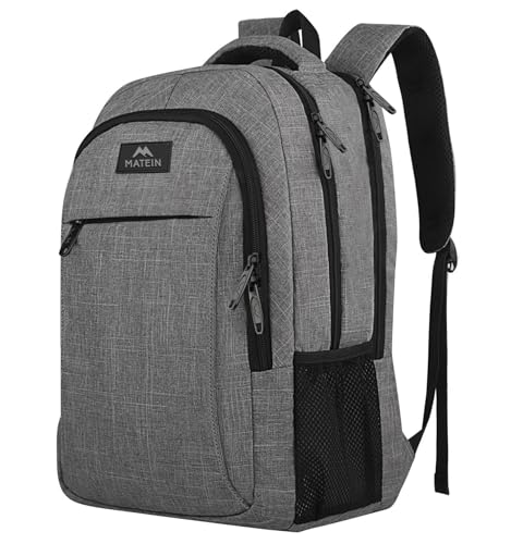 MATEIN Travel Laptop Backpack, 15.6 Inch College School Computer Bag, Grey | Slim Sturdy Business Daypack, Anti Theft Bookbag, Water Resistant, Gift for Men & Women, Personal Item Bag, Mochilas - color: Austere Grey, size: 15.6 Inch