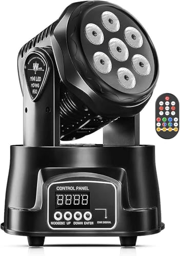 U`King Moving Head Light RGBW LED Stage Lighting Effect 7x10W Moving Heads Wash Lights by DMX and Remote Control with Professional Spotlight for DJ Disco Events Wedding Birthday Party Live Show Bar - color: Black (1 Pack)