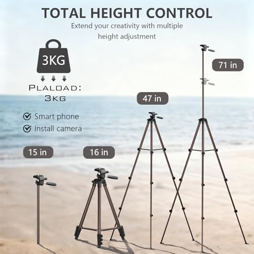 71 Inch Lightweight Camera & Phone Tripod with Wireless Remote (Rose Gold) | Comes with phone holder and carry bag,travel-friendly,2-in-1 selfie stick and tripod design,Aluminum portable alloy body