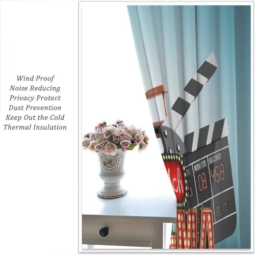 Movie Theater Kitchen Curtains, Old Fashion Entertainment Objects Related to Cinema Film Reel Motion Picture,Window Drapes Set 2 Panels,42x45 Inches - color: Movie Theater-7, size: 21"W x 45"L (Pack of 2)