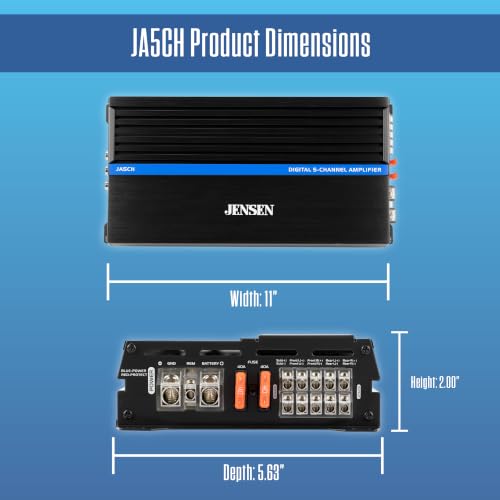 Jensen JA5CH 5-Channel Class-D Car Amp 1,500W Peak CTA-2006-D Certified | Powers 4 speakers & a subwoofer, bridgeable design, compact efficient build, CTA-2006-D certified Class-D 5-channel power - style: 5 Channel
