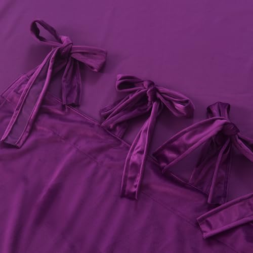 Purple Velvet Curtain Set- Curtains with Bows for Living Room/Bedroom W52 x L84-inch, 2 Panels - color: Purple, size: 52"W x 84"L (Pack of 2)