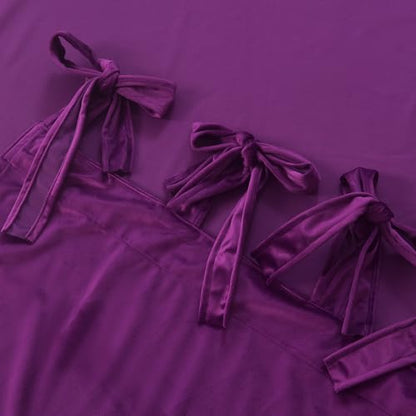 Purple Velvet Curtain Set- Curtains with Bows for Living Room/Bedroom W52 x L84-inch, 2 Panels - color: Purple, size: 52"W x 84"L (Pack of 2)