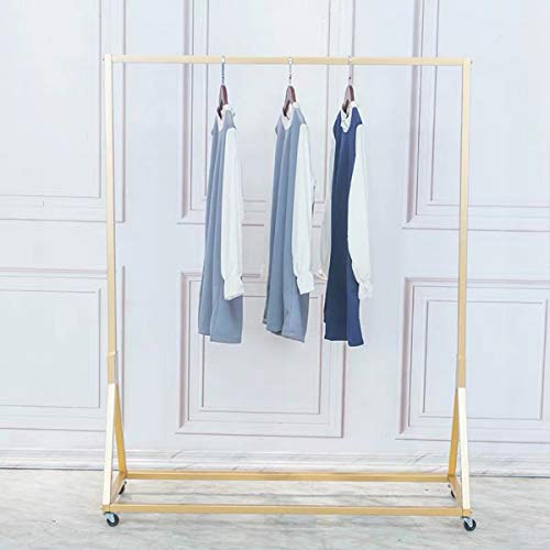 Modern Simple Heavy Duty Metal Rolling Garment Rack with Wheel,Retail Display Clothing Rack, Single Rod Floor-Standing Hangers Clothes Shelves (Gold Square Tube A, 39 L) - color: Gold Square Tube A, size: 39 L