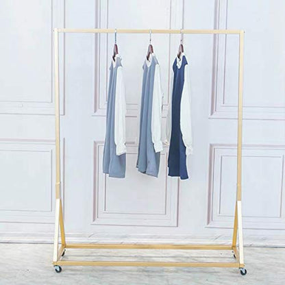 Modern Simple Heavy Duty Metal Rolling Garment Rack with Wheel,Retail Display Clothing Rack, Single Rod Floor-Standing Hangers Clothes Shelves (Gold Square Tube A, 47.2 L) - color: Gold Square Tube A, size: 47.2 L