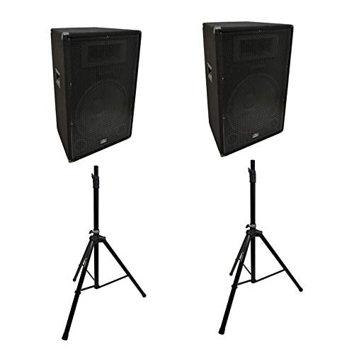 Harmony Audio Venue Series 15" Passive PA Speaker Pair with Tripod Stands | Dual Unpowered 15 Inch Loudspeakers for DJ Sound Systems, Includes 2 Adjustable Pole Mounts, Ready for Bands and Events
