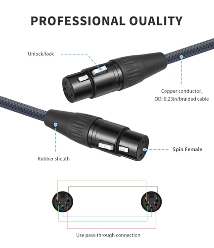 2-Pack 5Pin XLR Female to Female,1.2FT,DMX512 5 PIN XLR Female to Female,5 PIN DMX Cable Adapter Microphone Cable dmx512 5PIN Female to Female Adapter - color: 5-Pin XLR Female to Female