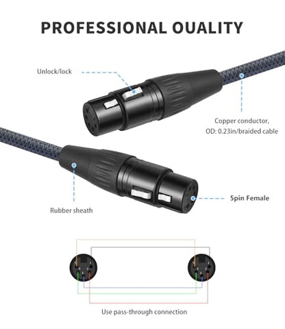 2-Pack 5Pin XLR Female to Female,1.2FT,DMX512 5 PIN XLR Female to Female,5 PIN DMX Cable Adapter Microphone Cable dmx512 5PIN Female to Female Adapter - color: 5-Pin XLR Female to Female