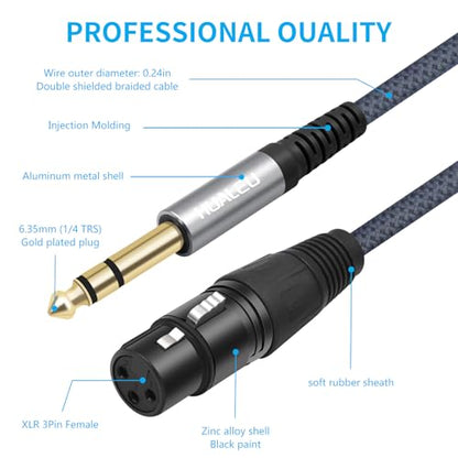 2 Pack 1/4 TRS Male to 3Pin XLR Female Microphone Cable,6.35mm TRS to XLR Female Braid Quarter inch Balanced Cable for Mixer Microphone Active Speakers-6Feet - color: 1/4 TRS To XLR F, size: 6 feet(2 pack)