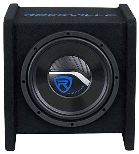 Rockville RV10P 10" Car Audio Subwoofer in Vented Enclosure Box, 4 Ohm | 500W Peak / 250W RMS, Polypropylene Cone, Aluminum Voice Coil, Bass Reflex Aero-Port, 15 Degree Angle, 98dB SPL - style: Single 10"
