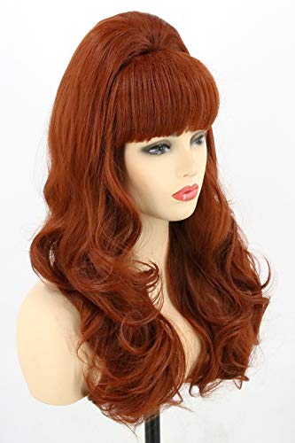 50s Married Housewife Costume Wigs for Women Dark Red Big Bouffant Hair Beehive Wigs - color: Red/Brown