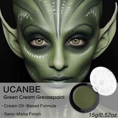 UCANBE Jungle Green Face Body Paint Makeup Foundation, Non-Toxic Cream Greasepaint, Face Painting Kit for for Kids & Adult Halloween Parties, Monster Witch Orcs Hulk Camo Hunting SFX Cosplay Costumes - color: Jungle Green