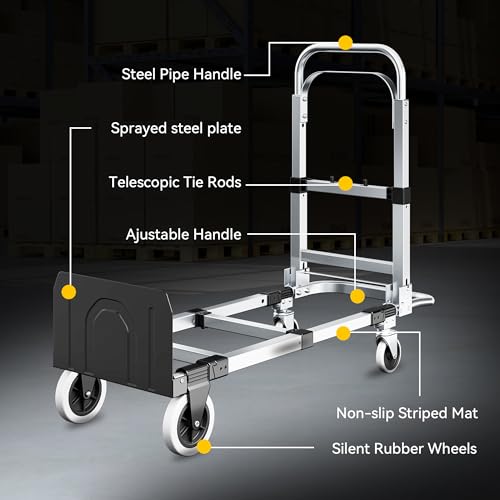3-in-1 Convertible Dolly Cart, 600LBS Heavy Duty Hand Truck Dolly | Collapsible Cart with Adjustable Handle Angle & Expandable Base, for Luggage, Cartons, Warehouse, Office, Black - size: Middle-Black