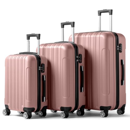 Karl home Luggage Set of 3 Hardside Suitcase Sets-Light Pink(16/20/24/28) - color: Light Pink, size: 3 Piece Set