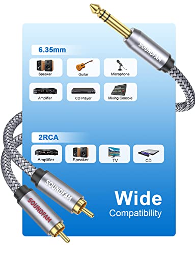 RCA to 1/4 Cable,TRS Quarter inch(6.35mm) Male to 2RCA Male Stereo Y Splitter Adapter Cable -Grey(3Feet/1M) - color: Grey-TRS 1/4 to RCA, size: 3ft/1M