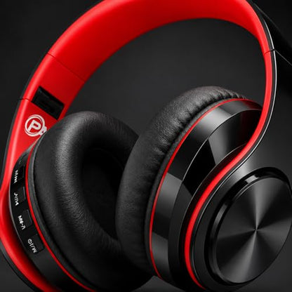 Hybrid Noise Cancelling Headphones, Wireless Bluetooth Over-Ear, Black with Color Accents, Built-in Mic, HiFi Stereo Sound, Foldable Design- Headset (Red) - color: Red