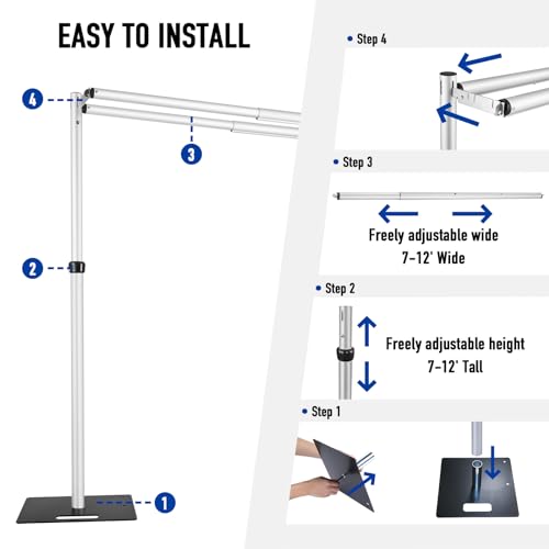 Hecis Heavy Duty Backdrop Stand,12x12ft Double Crossbar Pipe and Drape Stand, arch backdrop stand, Back Drop Stand for Party Event, Trade Shows & Wedding Decor