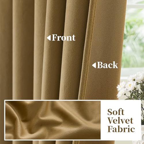 SimpleHome Golden Brown Velvet Curtains 90 Inch for Living Room Rod Pocket | Luxury Blackout Velvet Curtains,Thermal Insulated 2 Panels Room Darkening Drapes,Velvet Bedroom Curtains,W52 x L90,2 Panels - color: Golden Brown, size: 52"W x 90"L (Pack of 2)