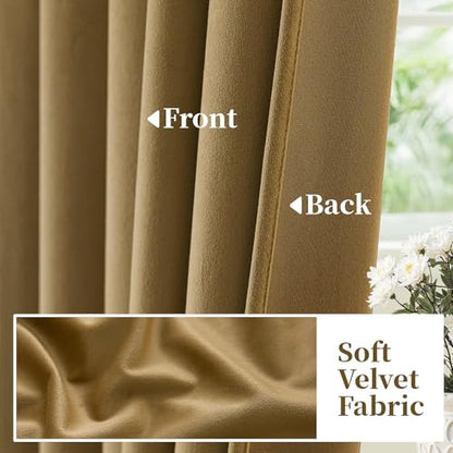 SimpleHome Golden Brown Velvet Curtains 90 Inch for Living Room Rod Pocket | Luxury Blackout Velvet Curtains,Thermal Insulated 2 Panels Room Darkening Drapes,Velvet Bedroom Curtains,W52 x L90,2 Panels - color: Golden Brown, size: 52"W x 90"L (Pack of 2)